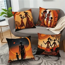 4pcs, African Woman Throw Pillow Cover, Sofa Chair Decoration, 100% Polyester Peach Skin Velvet, Double-Sided Printed Cushion Cover, Throw Pillow Cover, Home Decoration (17.71''x17.71''/45cm*45cm)