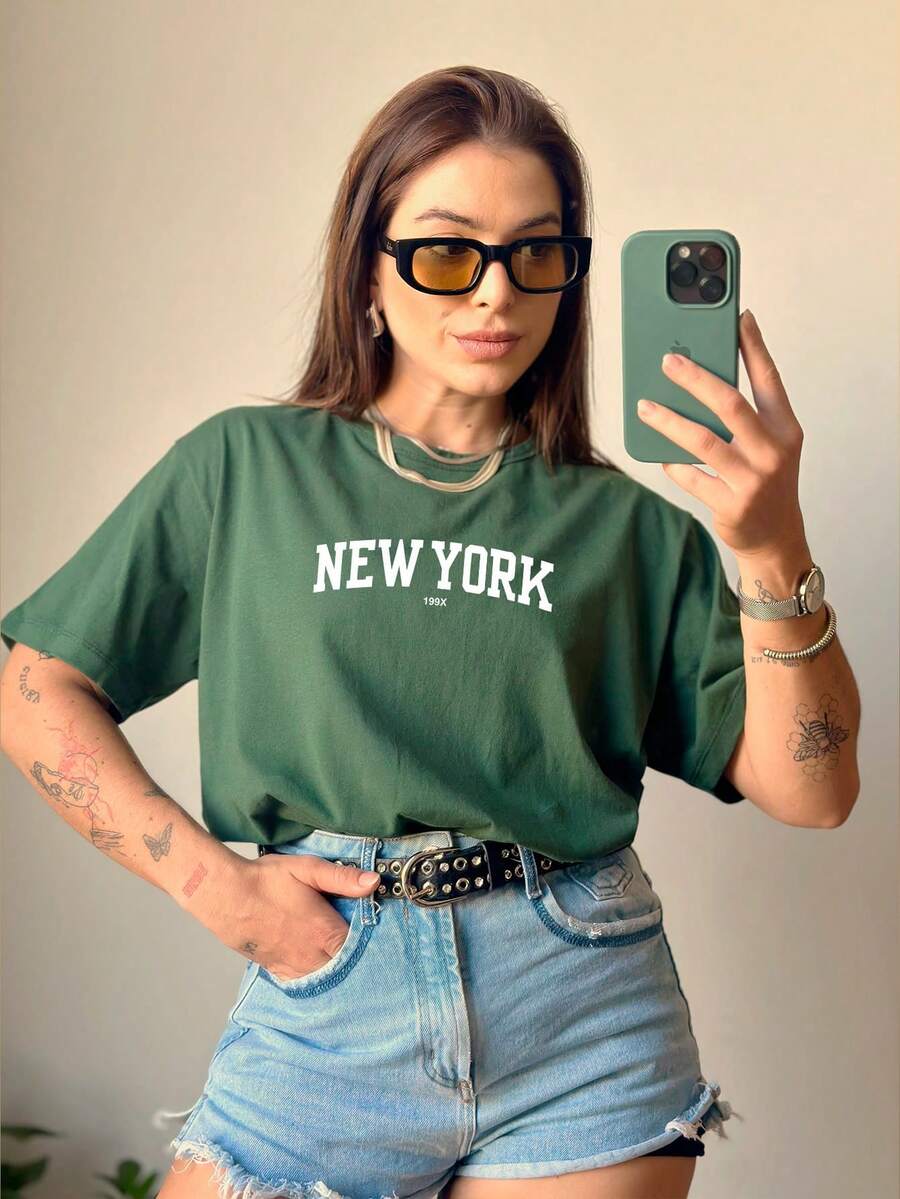 Women T-Shirts - Màu xanh lá cây đậm - Xem 1