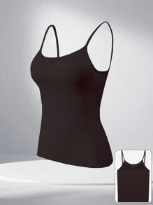 Camisola negra sin espalda con almohadilla incorporada para sujetador para mujeres, versión larga