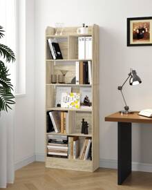 HaluPeit Bookcase, Bookcase, With 6 Compartments, Storage Shelf, Standing Shelf, For Living Room, Office, Bedroom, 24 X 60 X 170 Cm - Beige - View 3