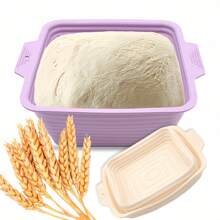 Square Bread Fermentation Basket, Silicone Sour Dough Bread Baking Supplies, 4-Piece Folding Protective Bowl With Brush Scraper Set, Suitable For Yeast Bread, 8.1-Inch Square Bread Making Tools And Starter Kit. - Multicolor - View 6
