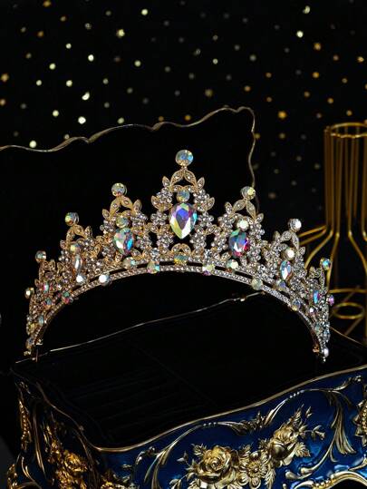 1件套女王皇冠头饰公主皇冠，水晶头饰，适合女性和女孩佩戴，是新娘、公主在婚礼和派对上的理想之选
