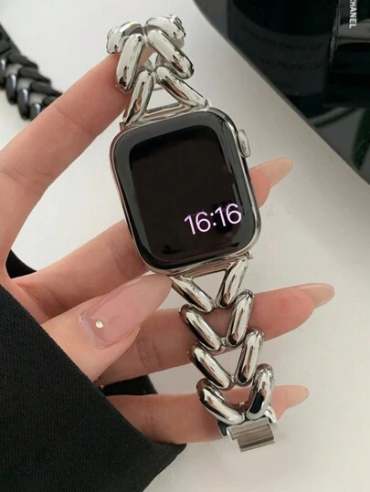 1pc Stainless Steel Metal Watch Band, Compatible With Apple Watch Bands 40mm Ultra2 49mm 44mm 45mm 46mm 41mm 42mm 38mm, Chain Design Bracelet Strap, Compatible With Apple Watch Series 11 10 SE 9 8 7 6 5 4 3 2 1, Band Accessories (Band Only)