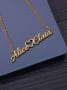 1pc Customized Couple Name Pendant Necklace, Personalized Heart-Shaped Nameplate Necklace, 18K Gold Plated Stainless Steel Adjustable Chain, Custom Jewelry Fashion Accessory, Ideal Gift For Valentine's Day, Birthday, Anniversary, Silver, Gold, Fashionable, Autumn , Minimalist, Casual, Vintage, Customized, Personalized, Unique, Suitable For Girlfriend, Mom, Family, Friends, Daughter - Yellow Gold - View 9