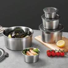 304 Stainless Steel Round Lunch Bento Box Portable Leak-Proof Food Storage Container Refrigerator Fresh-Keeping Box Tableware - Silver - View 4