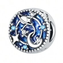 PANPOKI 1 Pc S925 Sterling Silver Charm Mysterious Planet Orbit Beads For Original Bracelet Necklace DIY Jewelry Making Fit Birthday Gifts For Women - Blue - View 1