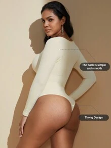 1 bộ áo liền quần nữ không đường may, tay dài, cổ tròn, thiết kế dây mảnh phía sau, giúp phẳng bụng, định hình vóc dáng, thắt eo. - Màu be - Xem 7