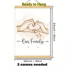 1Pc Customize Wooden Frame Hanging Scroll Painting, Personalized Surname Canvas Poster, Custom Hand Wall Art Canvas Poster, Family Art Printing Poster, Home Decoration Bedroom, Living Room, Study Decoration Painting, Perfect Family Holiday Birthday Gift, Valentine Day, Valentine Day Decor Gifts Graduation - Multicolor - View 16