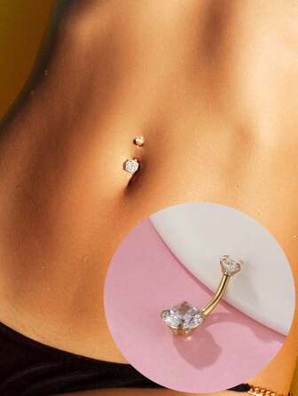 1pc Funky Stainless Steel Cubic Zirconia Decor Navel Belly Ring For Women For Body Decoration, Belly Button Piercing Ring