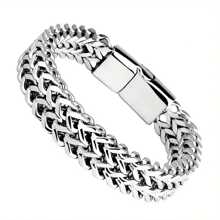 Pulsera de acero inoxidable para hombre, trenzada con cadena cuadrada positiva y negativa con cierre magnético, joyería de pulsera de regalo de vacaciones, favorita del hombre