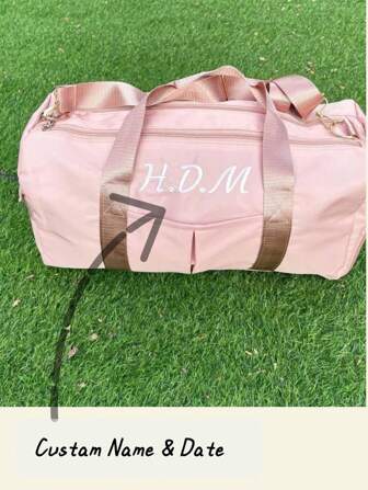 Customizable Name Embroidery Craft Personalized Travel Sports Bag With Wet And Dry Separation Functionality, Large Capacity, Pink Color, Size 46cm*23cm*26cm