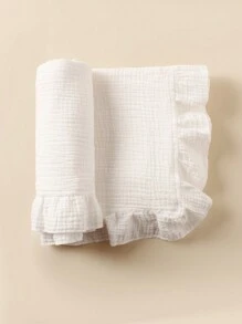 1 pieza Manta suave y transpirable con volantes de gasa para bebé, adecuada como manta de envolver, manta parasol para cochecito, toalla de baño y mantel para la guardería, ideal para el Día de San Valentín