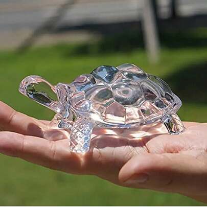 2 piezas de joyería de tortuga de cristal, estatuilla de tortuga miniatura, joyería china de la suerte, accesorios de decoración de escritorio para el hogar y la oficina (Longitud: 8,5 cm, Ancho: 5,5 cm, Altura: 3,5 cm)