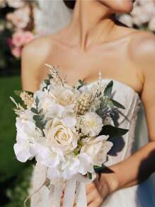 Wedding Bouquet For Bride Bride Holding Bouquet Elegant Realistic Decorative Bridal Bouquet For Decoration Valentine's Day Holding Flowers Decor Artificial Flowers Ornament Bridal Bouquets For Bride Rustic Bouquet Wedding