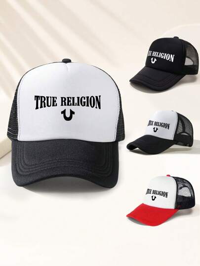 1 PC Unisex Letter TRUE RELIGION Print Game Day Baseball Cap, Adjustable Outdoor Visor Hat, Spring And Fall, Travel, Beach, Y2k Style, Dad Hat, Mesh Breathable Trucker Hat, Best Holiday Gift