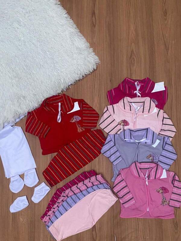 Kit 3 conjuntos pagão menina desenho Girafa 15 peças bebê recém-nascida moda infantil promoção