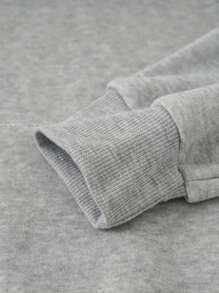 Men's Letter Print Hoodie With Kangaroo Pocket Drawstring - Grey - View 6