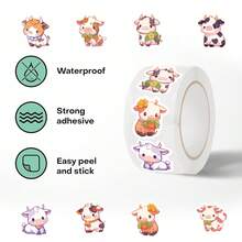 Cinta adhesiva washi con patrón de vaca de colores en rollo de 500 piezas para scrapbooking, escritura de diario y sellado de sobres - Multicolor - Ver 6