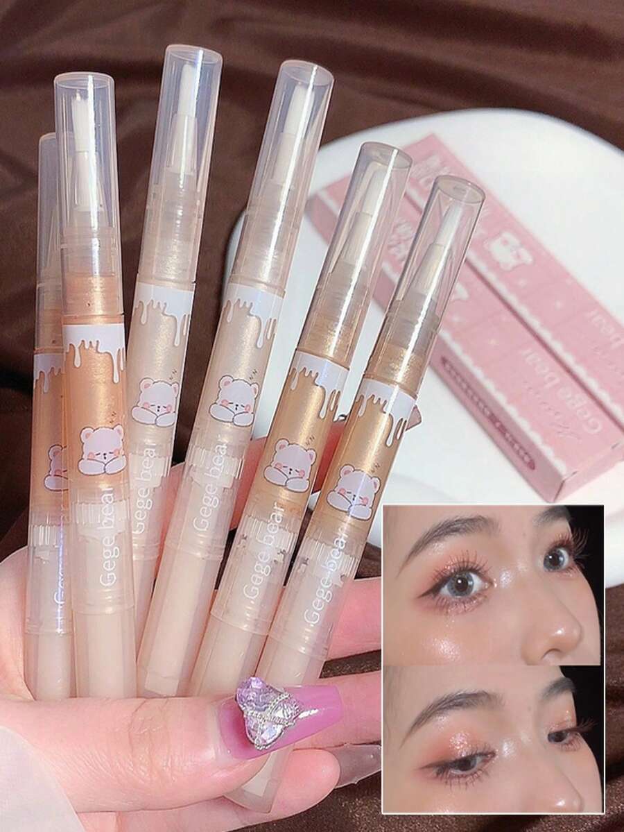 Gege Bear Rainbow Liquid Highlighter, 1pc 2g, Pearlized Waterproof Sweatproof Face Highlighter & Diamond Body Shimmer Highlighting Stick - 01#Silver - View 1