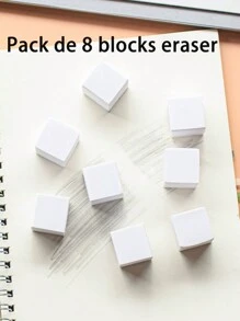 8pcs1 Pack Square Eraser Simple White Square Student Supplies Pencil Text Eraser - White - View 1