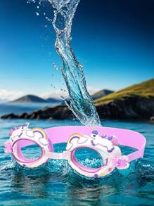 2 Stücke niedliche Cartoon Badekappen und Schwimmbrillen Kombination, hochauflösende verstellbare Silikon Kinder Schwimmbrillen, PU-Material Kinder Badekappen, geeignet für Mädchen Schwimmausrüstung, ideale Wahl für Sommergeschenke für Kinder