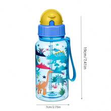 1pc 500ml Cute Cartoon Print Water Bottle With Straw For School Leak Proof & Easy Clean & Carry Handle, For Outdoor, Camping