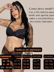 Conjunto Sutiã com Bojo e Calcinha Lingerie em Renda Charme Bicolor.