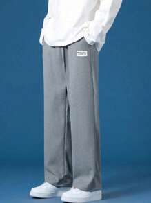 1pc Tween Boys Casual Waffle Straight Leg Pants, Sporty Outdoor School Style, Spring/Autumn - Grey - View 3