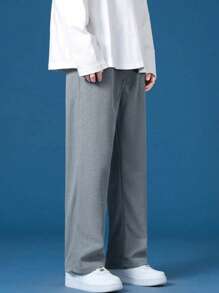 1pc Tween Boys Casual Waffle Straight Leg Pants, Sporty Outdoor School Style, Spring/Autumn - Grey - View 4