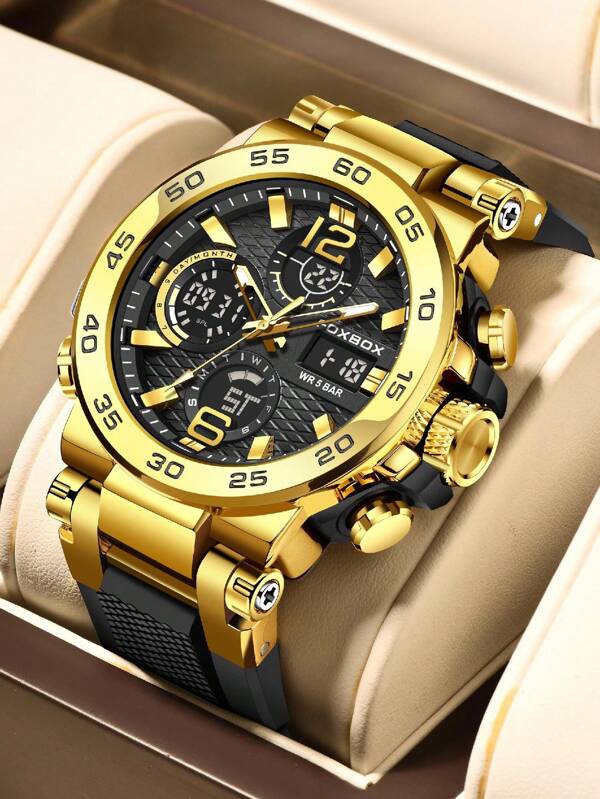 Fb0033 Fashion Round Dial Dual Display Men's Electronic Watch