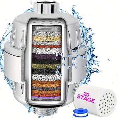 SHOWER FILTER – 20 Stage Shower Head Filter For Hard Water With Replaceable Filter Cartridges To Remove Unwanted Substance & Odor - High Pressure Shower Filter For Hair And Skin (Chrome)
