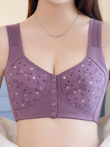 2 peças/Conjunto Sutiã frontal confortável e amigável à pele para mulheres de meia-idade e idosas, sutiã sem arame, respirável, lingerie