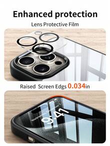 Habyby 二合一黑色透明手机壳，透明硬质 PC 背面防震不变黄手机壳，硬度 9H，钻石透明摄像头保护膜，兼容 11/ 兼容 13/ 兼容 14/ 兼容 15/ 兼容 12 - 黑色+鏡頭膜 - 查看 3