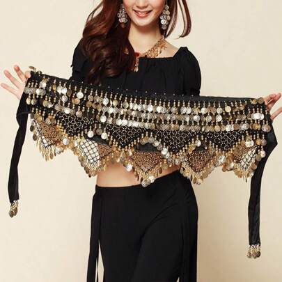 Outfits Magdans Glitter Paljetter Tofsskjolar, Fashionabla Dansande Midjebältskjolar För Magdans