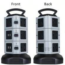 Power Strip Tower, Surge Protector Extention Lead Vertical Power Strip Tower, 10 Outlet Plugs & 4 USB Slot With 16.4ft Cord, Universal Charging Station - Black - View 3