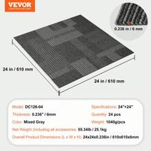 SKYSHALO Carpet Tiles Reusable  24 X 24 Carpet Squares With Padding Attached  Soft Padded Carpet Tiles  Easy Install DIY For Bedroom Living Room (24Tiles  Mixed Gray)