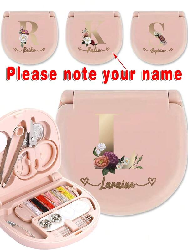 1 Pc Customized Name Travel Sewing Kit With Organizer Case Embroider Set Emergency Repair Tools Box Portable Needlework Accessories With Threads Scissors Hand Sewing Needles Personalized DIY Name Travel Accessories