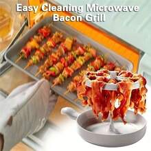 1pc Microwave Bacon Grilling Rack Plastic Meat Grill Tray Plate Kitchen Tool - White - View 3
