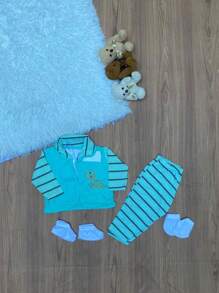 Kit 4 conjuntos pagão menino desenho Dinossauro 20 peças bebê recém-nascido moda infantil promoção - Multicolorido - Visão 7