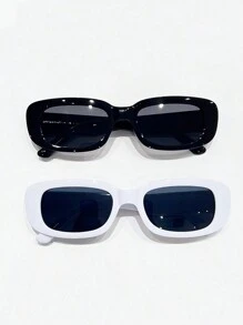 1 件装小框时尚眼镜女简约方形新款时尚眼镜时尚朋克街拍时尚眼镜 - 彩色 - 查看 3