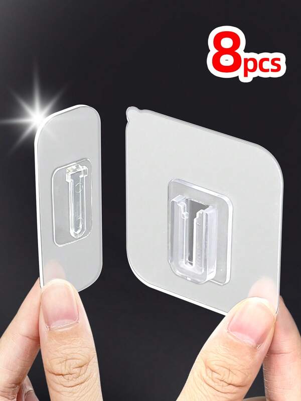 meike 4 Sets Of Transparent Double-Sided Multi-Functional Adhesive Hooks, Soft And Bendable Into Smaller Sizes, Can Stick And Fix Asymmetric Objects, Home Use For Fixing Small Items, Remote Control Holder, Electric Toothbrush Holder, Socket Holder, Waterproof And Oil-Proof, No Damage To Furniture And No Residue, Reusable Home Bathroom Decor Summer Back To School