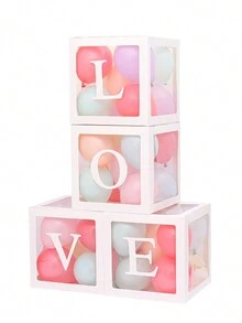 4 件套婴儿送礼会气球收纳盒装饰，节日生日派对，婚礼装饰，BABY，LOVE 字母气球盒（套装包括 4 个盒子 + 4 个字母）婴儿送礼会家庭装饰礼物 - 白色 - 查看 14