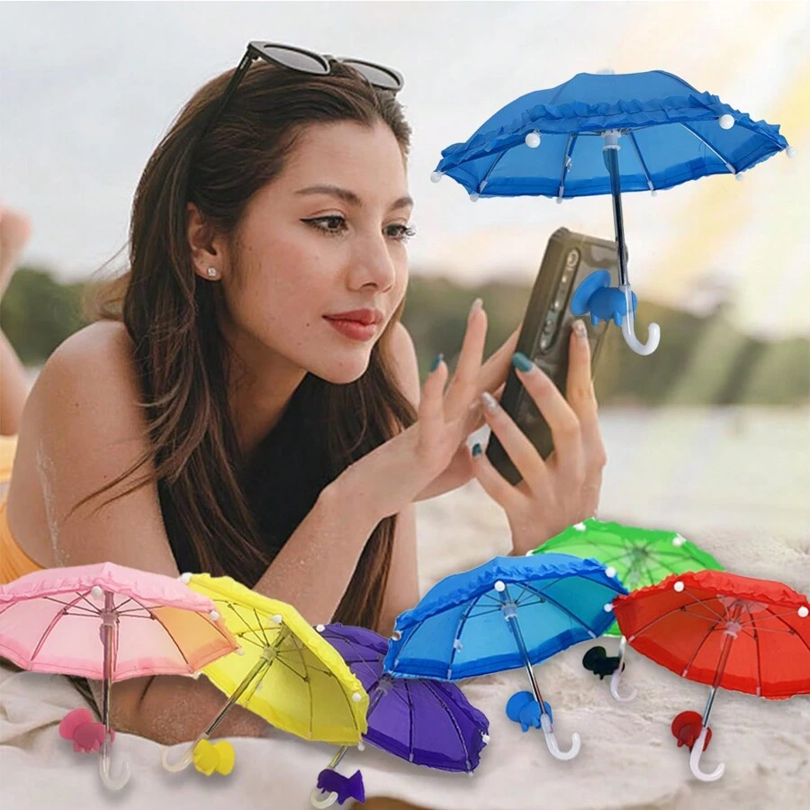 1pc Lace Sun Protection Umbrella With Silicone Suction Cup Phone Holder - Multicolor - View 1
