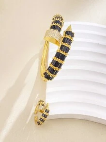 2 Unids/set De Joyería De Diseño De Tornillo De Moda, Conjunto De Pulsera Y Anillo De Latón, Decoración De Circonia Cúbica, Regalo De Cumpleaños Dorado Para Mujer - Negro - Ver 10