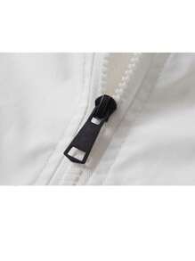 男友风格男士拼色风衣夹克，透气连帽运动上衣 - 黑與白 - 查看 4