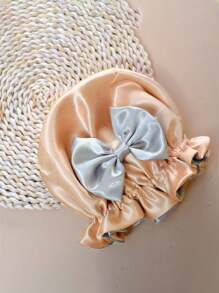 Children Satin Bow Sleep Cap, Elastic Silk-Like Round Baby Bonnet, Infant Hair Protective Hat - Multicolor - View 7