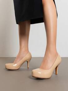 Women's Low Stiletto Heel Classic Elegant Versatile Dress Platform Office Work Pumps Shoes - 杏色 - 查看 3