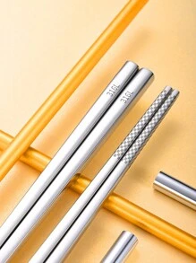 316L 不锈钢筷子套装，高端防滑防霉方形银色礼盒，成人长筷子，适合家庭、酒店和餐厅使用，学校用品，圣诞礼物 - 銀色 - 查看 7