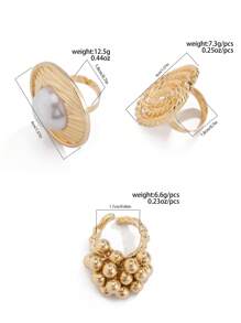 1 pieza Anillo ajustable con espiral de metal multielemental vintage y único, con adorno de perla falsa, joyería adecuada para el uso diario, festivales, fiestas, vacaciones, sesiones de fotos, desfiles de moda, accesorios decorativos y regalos para mujeres