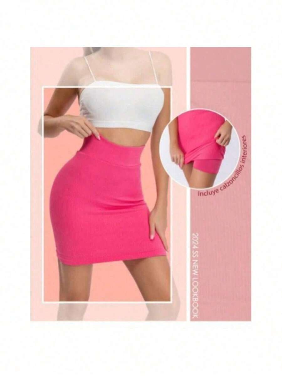 Falda short licra ajustada Color Rosa Fucsia - Rosa - Ver 1